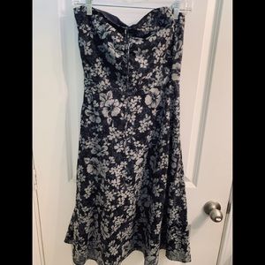 Strapless, below the knee, floral outer layer, navy underneath by J.Crew size 4
